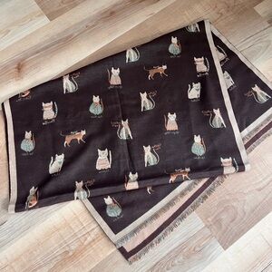 Cat Print Shawl Wrap Scarf Brown Fringe Lightweight Cashmere feel polyester